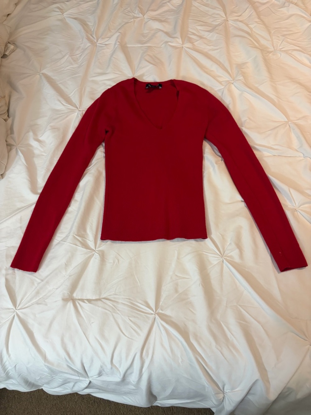 Express Red V-Neck Long Sleeve Knit Top
